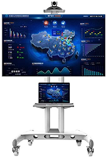 Weißer TV-Wagen mit 2 Regalen, Verstellbarer hoher TV-Bodenständer für 32/42/43/49/50/55/65 Zoll LED-LCD-Flachbildfernseher, 45,5 kg TV-Rack