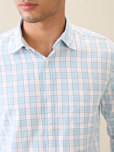 Image of Parx Men Slim Fit Checks Pattern Pure Cotton Semi Cutaway Collar Full Sleeve Casual Shirt