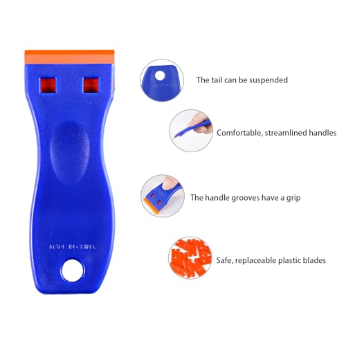 JVSEYTE 4 PCS Plastic Razor Blade Scraper and 120 PCS Plastic Razor Blades, Cleaning Scraper Tool for Remover, Adhesive, Stickers, Decals, Glass, Labels, Cars Windows - Image 3