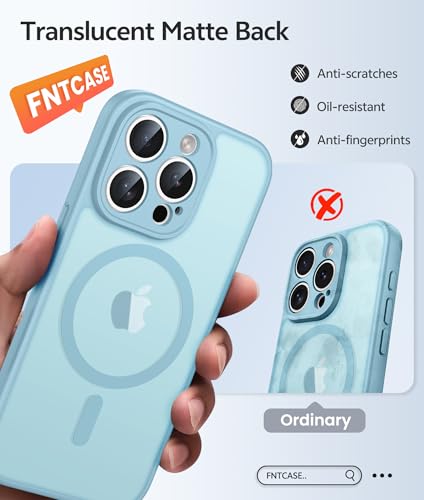 Image of FNTCASE for iPhone 15 Pro Max Case: [Compatible with Magsafe] Translucent Matte Cases with [Full Camera Protection] [Screen Protector] Military Grade Shockproof Protective Phone Cover - Teal