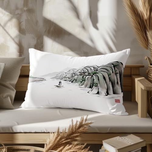 CEVAN Rectangular Funda Almohada De Viaje Fundas Almohada Sofa Seda Pintura De Paisaje con Tinta De Estilo Chino, Funda Cojín Gigante Funda De Almohada Exterior 40x60cm