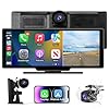 AWESAFE Carplay Voiture & Android Auto,10,26” Écran Carplay avec Dashcam Avant 4K, Caméra Arrière 1080P Inclus, Commande Vocale, BT/GPS/FM/AUX