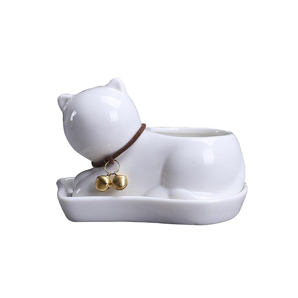 GELASIGE Flower Pots Creative Personalized Ceramic Animal Flowerpot, Pure White Succulent Potted Plant, Cartoon Kitten Shape Outdoor Flower Pots