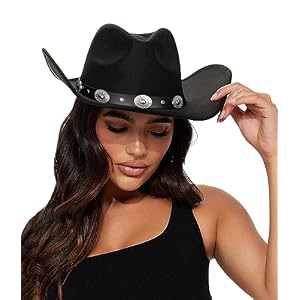 Womens Western Cowboy Hats Studded Pinched Cowgirl Hats Wide Brim Fedoras