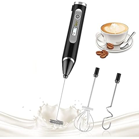 Rechargeable Milk Frother with 1500mAh Battery, Three-Speed Adjustable USB Electronic Whisk with Portable Stainless Steel Stirring Head and LCD Screen, Ideal for Frothing Coffee and Latte Cover