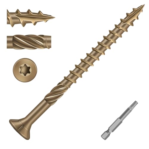 Image of #9 x 3 Heavy-Duty Deck Screws - Bronze Long Outdoor Wood Screws, Torx Drive with T25 Bit, Rust Resistant for Wood Decking and Fence (2lb,154Pcs)
