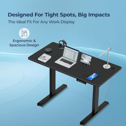 Image of The Sleep Company AeroPro Electric Height Adjustable Desk | Ergonomic WFH Table | 4 Memory Presets | Wireless Charging | 2 Yr Warranty | 1200x600 Top | Free Installation | Black & Black