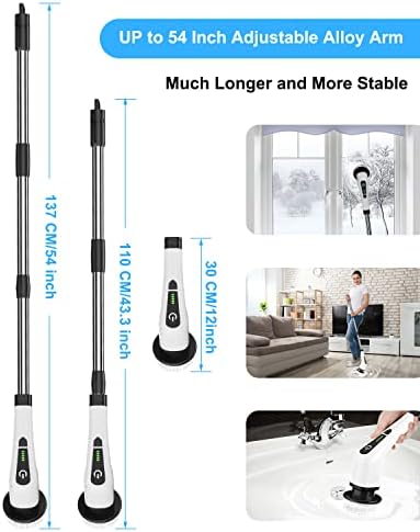 Leebein Electric Spin Scrubber, Cordless Cleaning Brush with 8 Replaceable Brush Heads, Tub and Floor Tile Power Scrubber Dual Speed with Adjustable & Detachable Handle for Bathroom Cleaning - 2