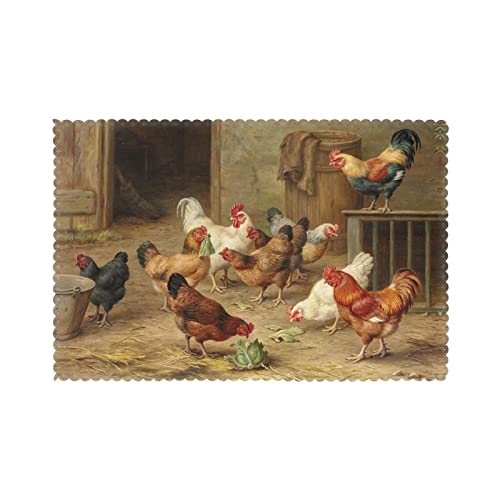 Lot de 6 sets de table carrés pour table à manger Motif poules