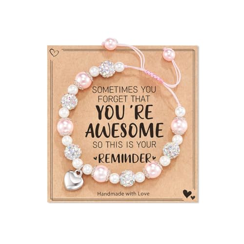 You're Awesome Bracelet Natural Stone Bracelet Heart Charm Bracelet Adjustable Beaded Bracelet Birthday Gifts for Friends