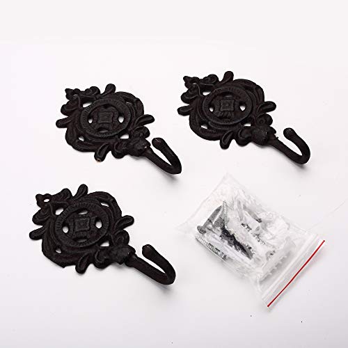 Ambipolar Indian Leaf Hook Antique Decorative Vintage Style Heavy Duty Wall Coat Hooks Pack Of 3 (Antique Black) #TOP1
