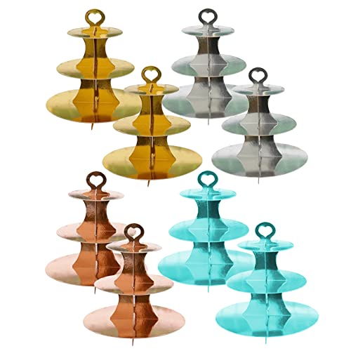 8 Pack 4 Colors 3-Tiers Golden Round Cardboard Cupcake Stand Cupcake Holder Dessert Tower for 24 Cupcakes Suitable for Wedding, Birthday, Baby Shower and Festival Party