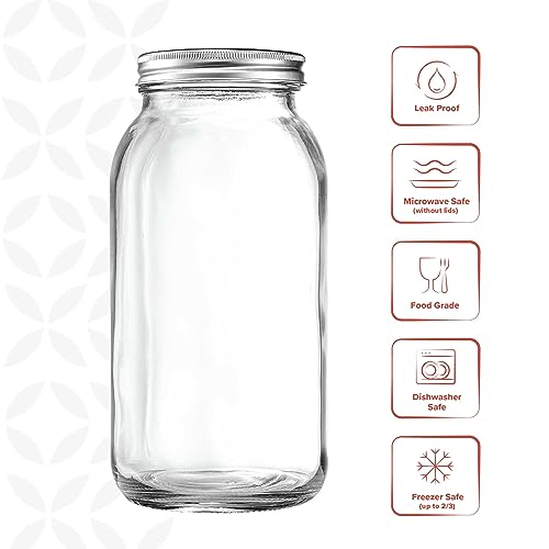 image for GLING [1 Count 64 oz. Wide-Mouth Glass Mason Jars with Metal Airtight 