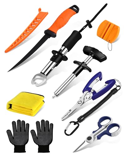 COJOSQC Fish Lip Gripper，Fishing Split Ring Pliers，Fish Hook Remover Tool Kit，Fishing Gear Gift for Men，Saltwater Line Cutting Fishing Tackle，Accessory Set，Fishing Essentials Multitool (9)