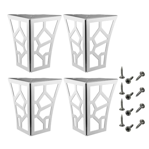 JISADER 4 Piezas Patas de Mesa de Metal con Patrón Hueco Patas de Gabinete Patas de Gabinete de Cocina Clásicas para Gabinete Sofá Mesita de Noche Armario, PLATA