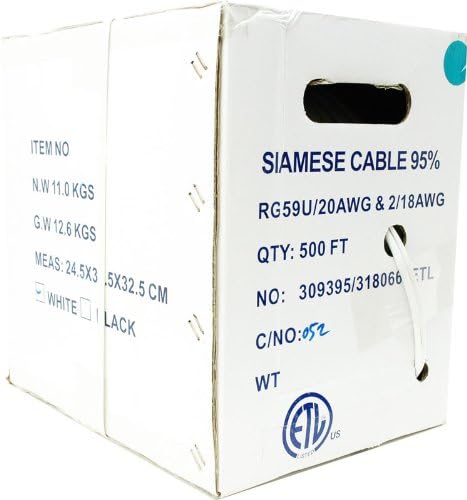 500ft Spool Siamese Video Power Coax Cable, White