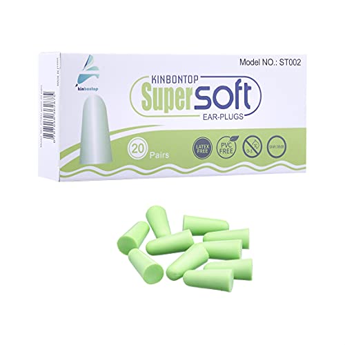 Kinbontop Schaumstoff-Ohrstöpsel, 38 dB SNR (Dämmwert), Lärmreduktion, Gehörschutz, Grün (20 Paar)