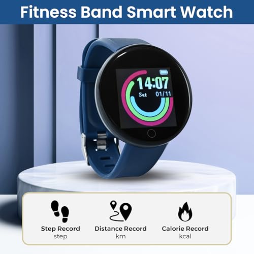 Image of Bouncefit M I D18 Round Fitness Band Smart Watch for Men, Women, Boys, Girls, Kids - Single Touch Interface, Water Resistant, Workout Modes, Quick Charge Sports Smartwatch - Blue HH