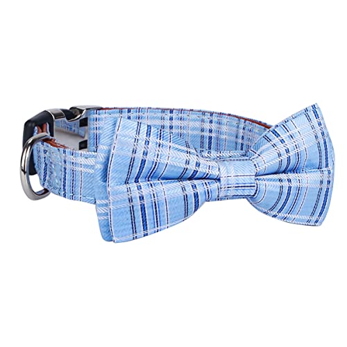 Rhea Rose Dog Collar With Bow Tie For Girl Or Boy Gift Soft Durable Bowtie Blue Tartan Plaid Small #TOP2