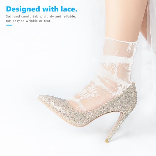Image of Dohia Women Sheer Slouch Socks Lace Ankle Socks Sheer Slouch Socks Mesh Socks Novelty Decorated Socks Nylon Socks ST1-LSDDW
