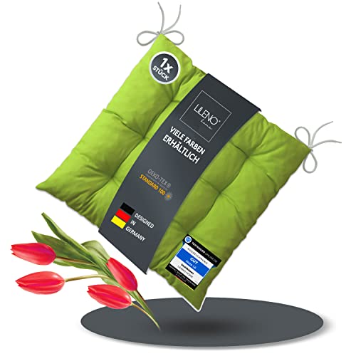 LILENO HOME 1er Set Stuhlkissen Apfelgrün (40x40x6 cm) - Sitzkissen für Gartenstuhl, Küche oder Esszimmerstuhl - Bequeme UV-beständige Indoor u. Outdoor Stuhlauflage als Stuhl Kissen
