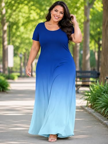 Image of PinkPatty Women's Plus Size Maxi Dresses Short Sleeve Sundress Summer T-Shirt Beach Long Dress with Pockets