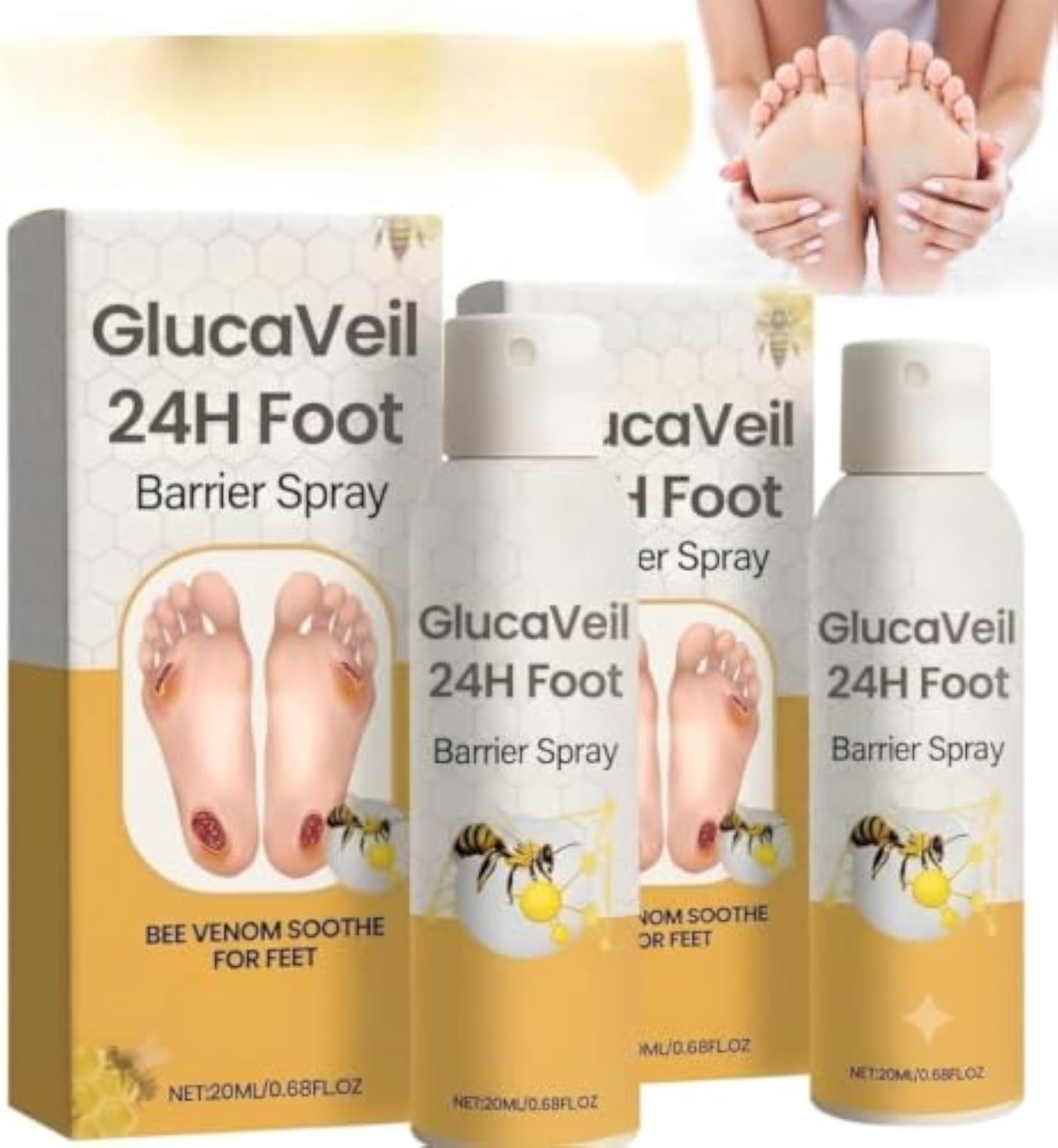 Glucaveil 24H Foot Barrier Spray, Bee Venom Foot Care