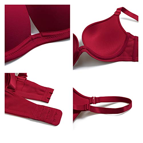Hwdi 36Dd Plunge V Neckline Deep U Convertible Multiway Low Back Bras For Strapless Dresses Wine Red #TOP5