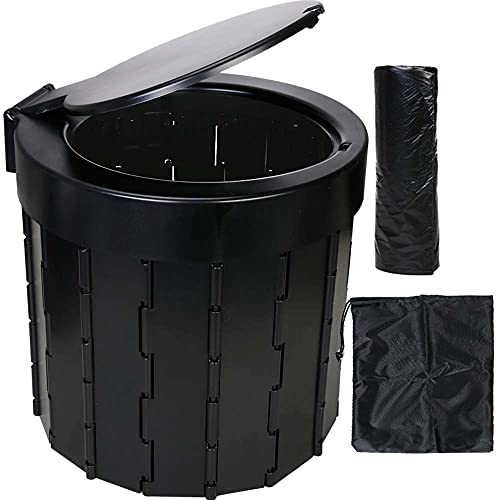 Portable Folding Toilet with Lid, Camping Toilet Travel Toilet Porta Potty Car Toilet, Portable Toilet for Travel Potty Perfect for Camping, Long Trips, Fishing and More(Black)