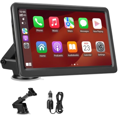 Carplay Screen for Car, 7" Wireless Carplay & Android Auto, Portable HD Touchscreen with Mirror Link, GPS Navigation, Voice Control, Hands-Free Calling, Bluetooth/AUX/FM, Plug & Play Car Play Screen