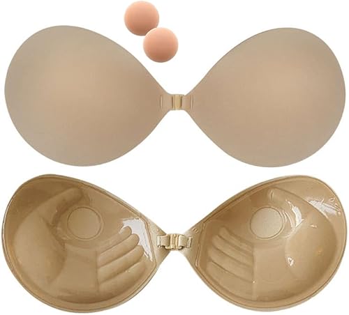 LITTLEMISSY Push Up Bra for Women. Adhesive Plus Clear Strap Bra Invisible Wireless Bra for Push Up with Detachable Strap &Silicone Nipple Cover C