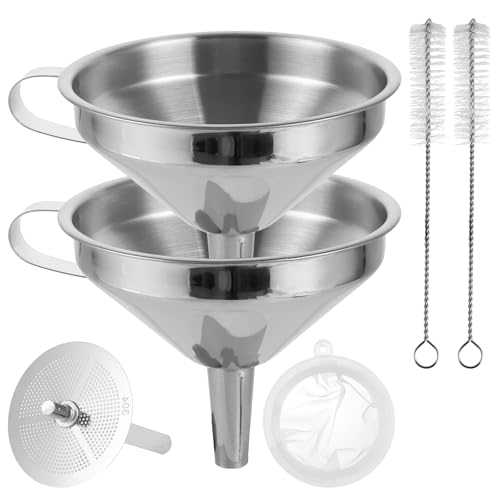 LDXDRU 2 embudos de acero inoxidable de 13 cm con filtro de malla 200, embudo de cocina con 2 coladores extraíbles, colador de embudo para aceites, zumo, vino, café, té, leche