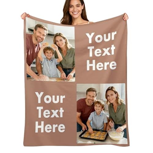 Custom4U Custom Blanket with Picture Text Personalized Photo Blanket Customized Flannel Throw Blanket Gifts for Dad Mom Couple Boyfriend Girlfriend Wife Husband Christmas 2 Photos-3