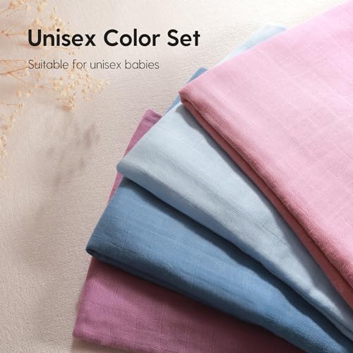 Image of Muslin Swaddle Blankets, Large Receiving Blankets for Boys and Girls, 4-Pack Soft and Breathable Swaddle Wrap for Newborn, 47 x 47 inches (Blue Purple Series)