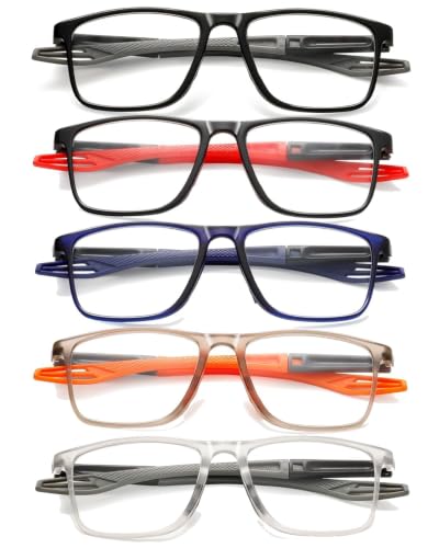 Hubeye 5 Pares Gafas de lectura deportiva para mujeres y hombres ultraligeras anteojos de lectura gafas anti luz azul 1.50