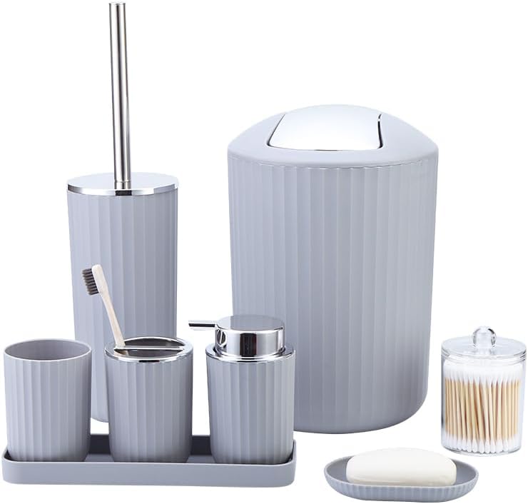 Miniatura 7 de FEILANDUO Juego de accesorios de baño completo, juego de 8 piezas de accesorios de baño con basura, dispensador de jabón, jabonera, soporte para