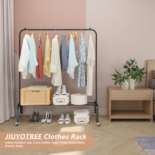 image for JIUYOTREE Metal Clothing Rack with Wheels, 43.3 Inches Rolling Clothes