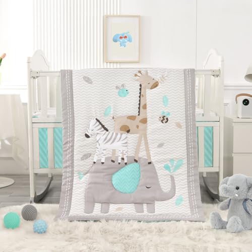 Image of Wowelife Elephant Crib Bedding Set Gray, Premium 3-Piece Baby Bedding Set Elephant, Safari Newborn& Infant Nursery Bedding Set for Baby Boy, Gray