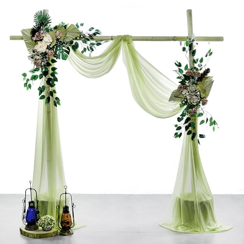 VDS Pack of 4 Panel (30 Inch X 20 Feet) Wedding Arch Draping Fabric Sheer Chiffon Fabric Drapery for Wedding Ceremony Reception Swag Backdrop Canopy Chuppah ARBO Altars Decoration (Sage Green) by VDS - Used condition - US$30.76