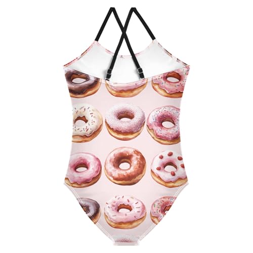 Pigsaly Girls One Piece Swimsuits Watercolor Purple White Pink Donuts Kids Cross Back Swimwear Beach Sport Bathing Suit 3T2