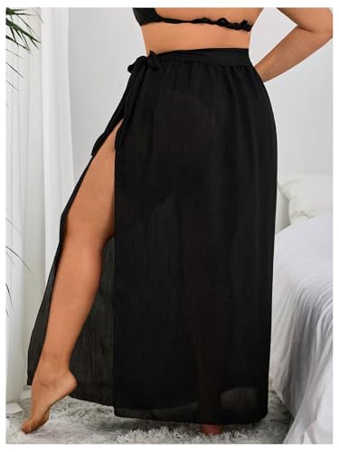Verdusa Women's Plus Size Bowknot Sarong Cover Up Maxi Skirt Split Thigh Wrap Swim Skirts2