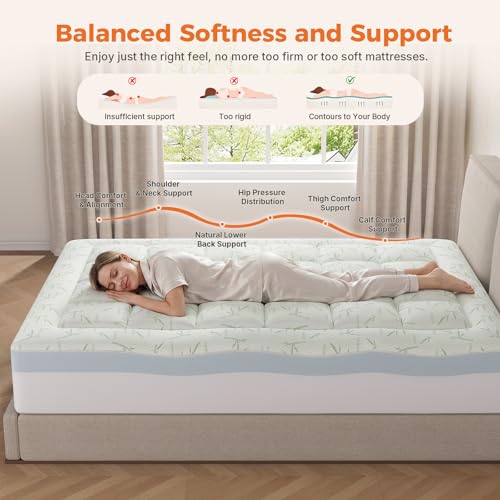 Image of Sweetcrispy Dual Layer Full Memory Foam Mattress Topper, 2 Inch Gel Memory Foam Plus 1 Inch Alternative Pillowtop Mattress Pad Cover, Cooling Bed Topper for Pressure Relief