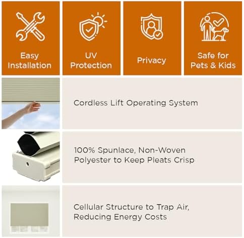 BlindDen - Room Darkening Honeycomb Shades - Blackout Blinds - Blinds for Indoor Windows - Window Shades - Off White