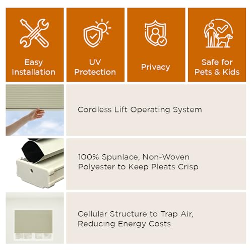 BlindDen - Room Darkening Honeycomb Shades - Blackout Blinds - Blinds for Indoor Windows - Window Shades - Off White