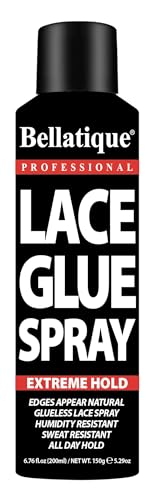 BELLATIQUE Lace Glue Spray (6.76 oz) - Extreme Hold. Edges Appear Natural, Humidity Resistant, Sweat Resistant, All Day Hold, Quick Drying, Flake Free, Easily Removed, Quick & Easy.
