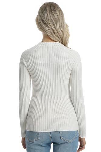 QUALFORT Women's 100% Cotton Mock Neck Sweater Lightweight Long Sleeve Soft Knit Pullover Tops3