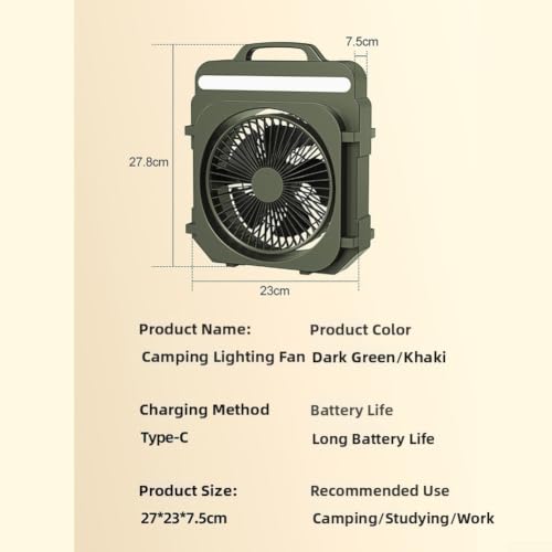 Ventilador de camping de 5 velocidades con panel solar portátil y recargable 5