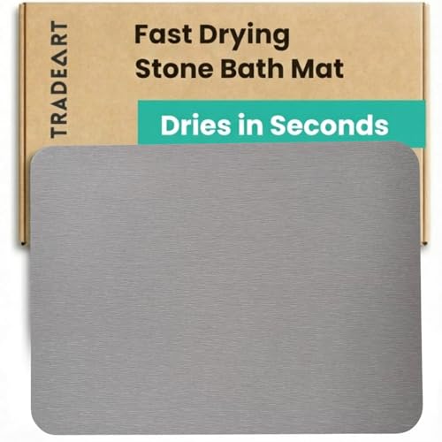 Image of Stone Bath Mat | Diatomaceous Earth Non-Slip Quick Drying Bathroom Floor Mat | Super Absorbent Bathtub & Shower Mat | Odor Free, Safe & Clean for Bathroom & Kitchen (Light cream, 29.5 x 39.5 cm)