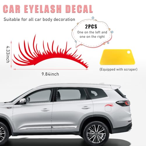 Image of Ohleats 2PCS Car Headlight Eyelash Stickers, Funny Cute Fake Eyelashes Bumper Window Decal, Waterproof Decoration Sticker for Auto Body Headlamp, Universal Exterior Car Accessories (Red)