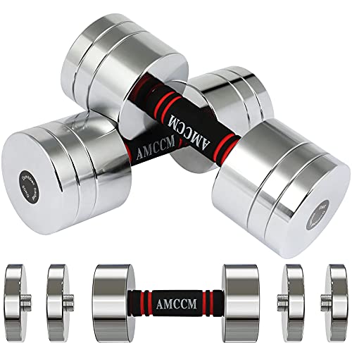 AMCCM Steel Dumbbell Set, Adjustable Dumbbells Set with Foam Handles Fitness Anti-Drop & Non-Slip Dumbbells Weights Set for Men, Women, Home Gym Dumbbells 44 lbs Pair